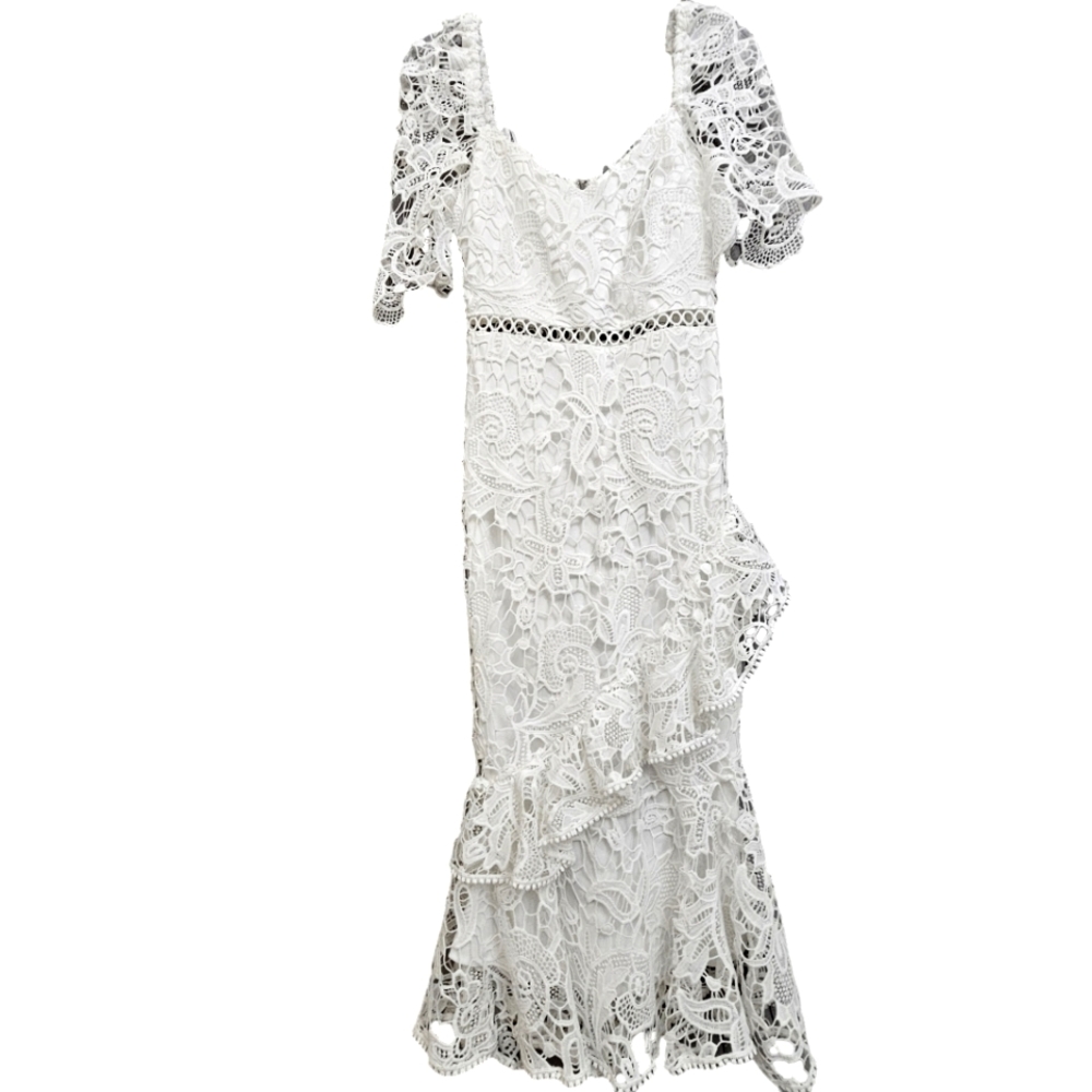Nwot Lulu's White Embroidered Floral Lace Briarwood Shortsleeve Midi Dre… - Picture 3 of 17